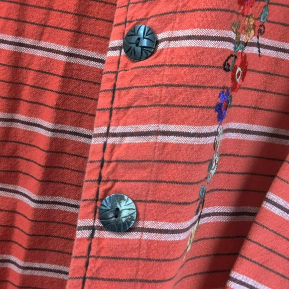 Chico's Design Size 1 Fits Women's M/L Cotton Striped Floral Embroidery Jacket - Picture 7 of 16